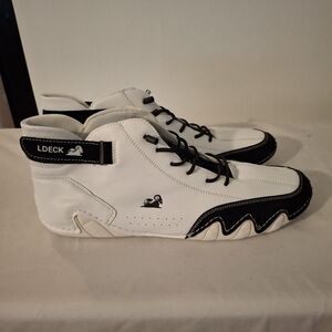 LDECK Men's Slip In Athletic Shoes Black and White With Bungi Laces